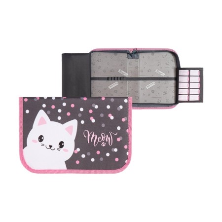 Penal 1 section 140 x 210 x 40 mm, folding pocket and cosmetic bag, fabric, calligrata top content "cat"