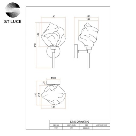 Sconces st. SL1175.301.01. Portici. 1x40 W, E14, 18x34 cm, brass color-6