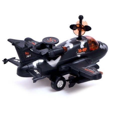 The aircraft "scout", light and sound, works from batteries, the color is black-2