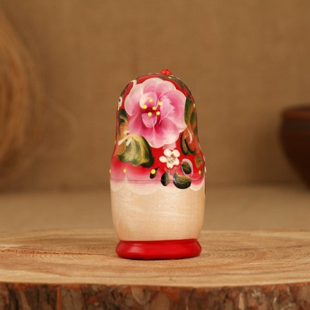 The nesting doll 3 puppet "Tanya" roses, with God's cow, 11cm, manual painting.-3