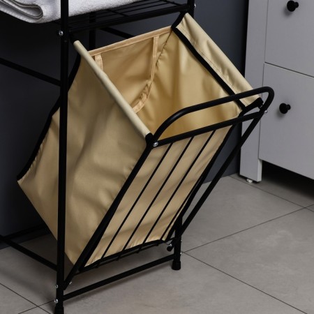 Rabberry with a basket for linen and crossbars, 2 tier, black color, 38x35x160 cm-8