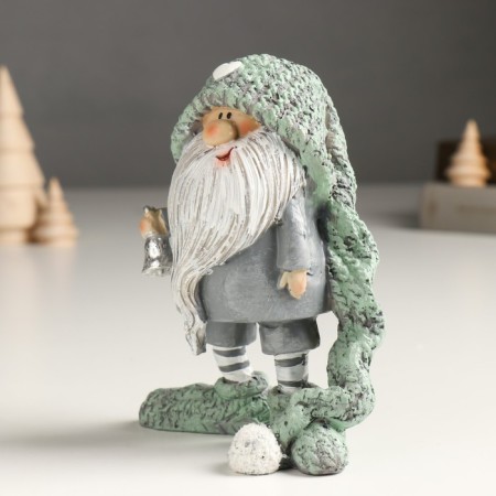 Polystone souvenir "Santa Claus in a long knitted cap with a bell" Gray 6.5x11.5x14 cm-3