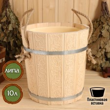Bucket of linden, 10l, plastic insert, handle-river Russian patterns