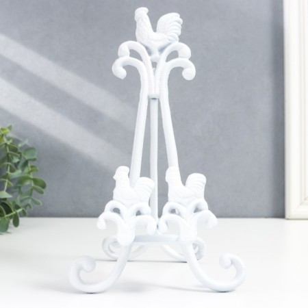 Souvenir cast iron stand "Rooster and chicken" white 28x6x16 cm-2