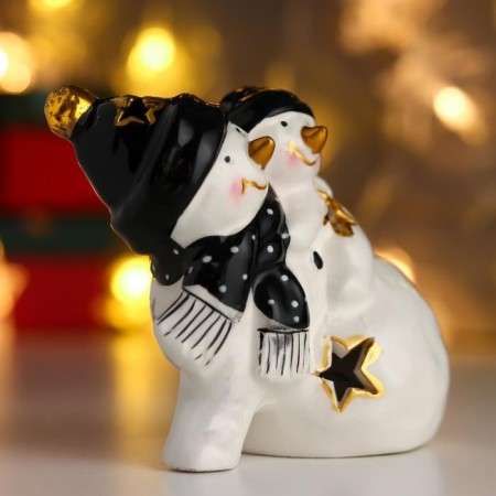 Souvenir Ceramics Light "Snowmen, black caps and scarves" 10x12x8 cm-2