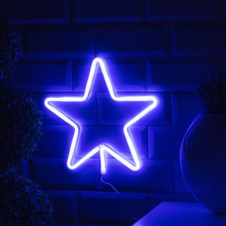 Neon sign "Star" 28 × 28 cm, AAX3 batteries (not in the kit), USB, glow of blue