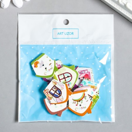 Buttons wood for creativity 2 punctures "House - Spring" Set 10 pcs 2.5x2.5 cm-3