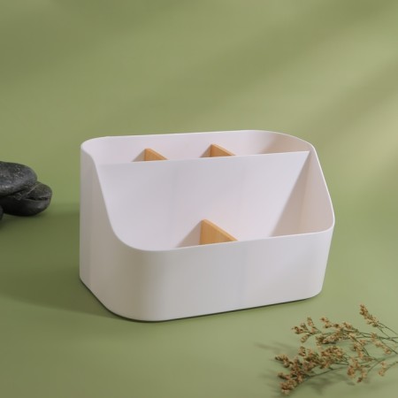 Bamboo organizer for storage, 5 sections, mobile sections, 18.5 × 11.5 × 10.6 cm, white color-3