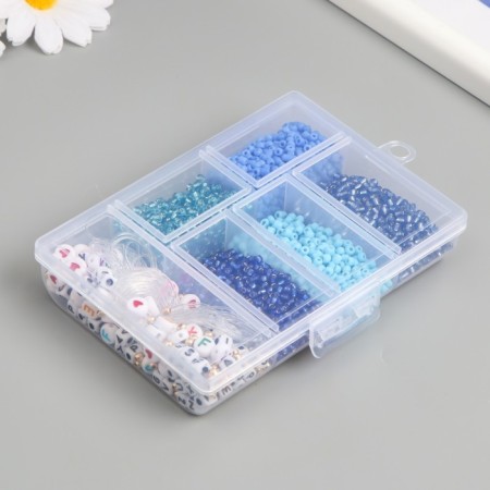 Glass 8/0 in the box "Blue" beads + thread 0.8 mm 5 m 12x8.4x2.2 cm-2