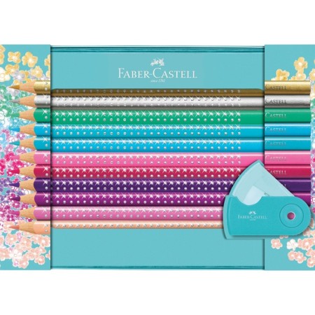 Color Faber-Castel "Sparkle", 20 colors + sharpener, trihedral, in a metal box-3