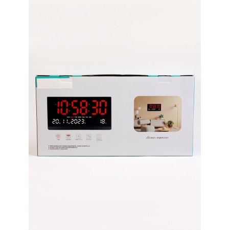 Electronic wall clock, thermometer calendar, 47.5 x 25.3 cm, green cyfras 10.8 x 5.3 cm 107662-12