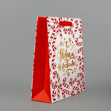 Package Gift New Year Laminated "New Year's lines", m 30 x 26 x 9 cm, New Year-2