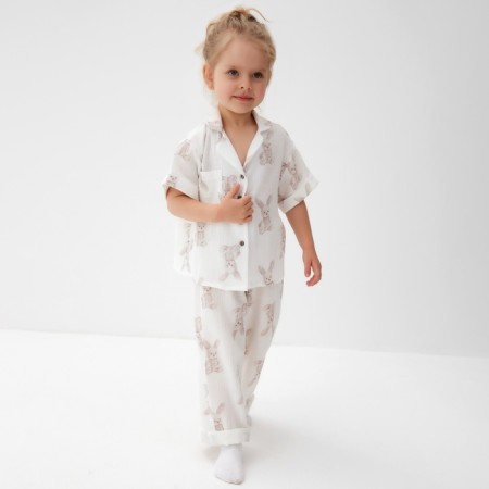 Pajama Children's Minaku "Bunny", white color, height 134 cm-7