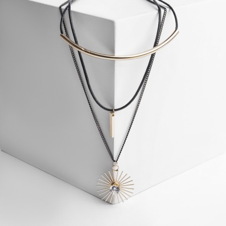 Pendant on the lace "chain" exclusive, sunset, white color in gold, 42 cm-1