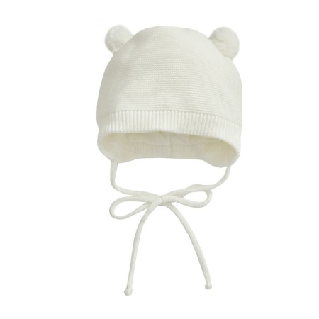 A cap on ties with pompons Children's Amarobaby Pure Love Pompony, with lining, size 42-44 cm, milk color-4