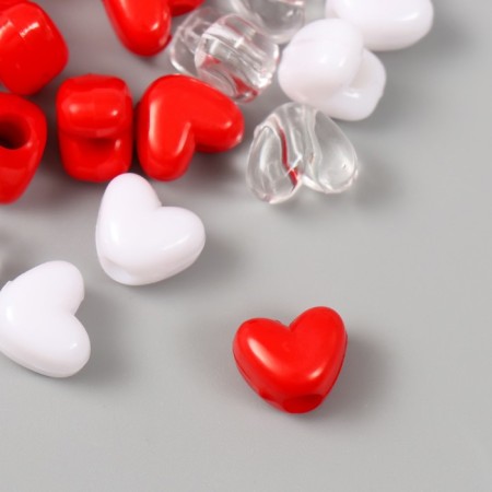 Plastic beads "Heart. Red, white, transparent" set of 20 g 1.2x0.9x0.8 cm-1