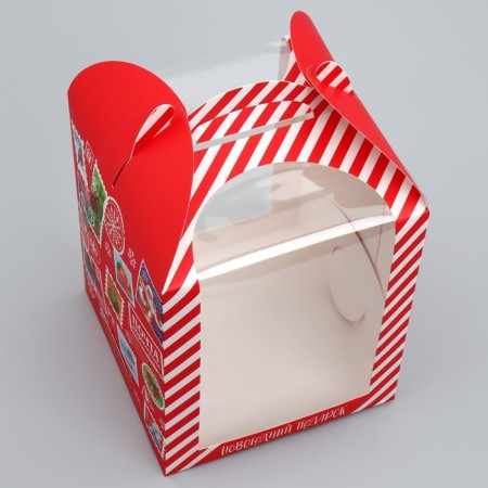 Folding box for a small cake "New Year's gift", 15 x 15 x 18 cm, New Year-2