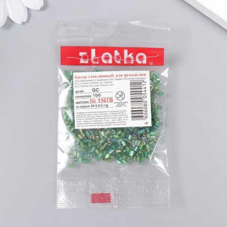 Бисер "Zlatka" рубка 10/0, 10 г, №1167B т.зеленый-2