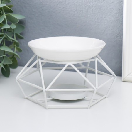 Aroma lamp metal, ceramics "Geometry" white 8x12x12 cm-1