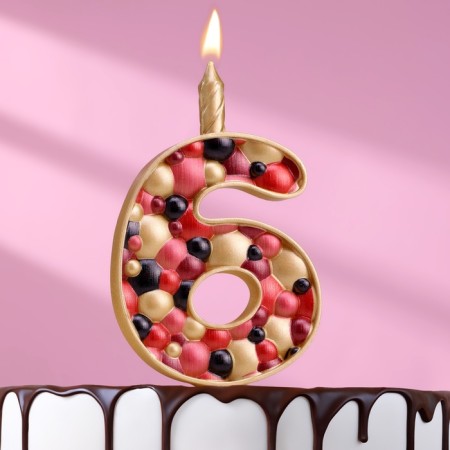 Candle for the cake "Bubbles", number "6", 10 cm, gold