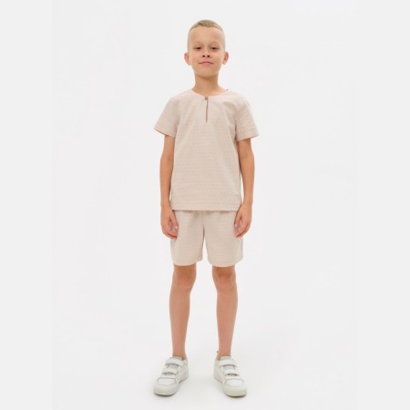 Set for a boy (shirt, shorts) minku: Cotton Collection Beige color, height 140-3