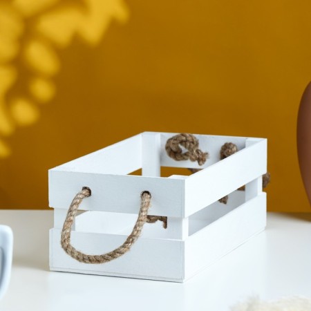 Wooden Kashpo 24.5 × 13.5 × 9 cm "Koroshka Light" rheck, handle rope, white give beautifully-1