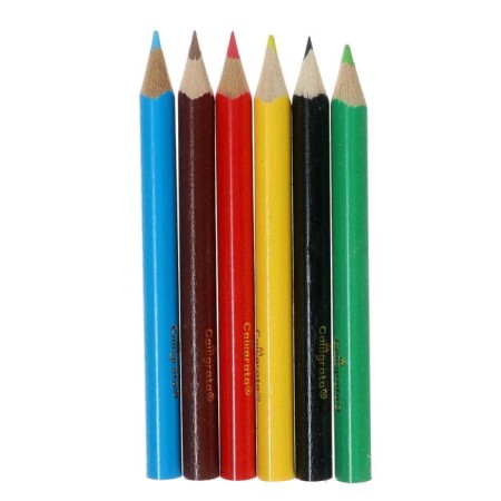 Pencils 6 colors "mini" in a cardboard box, triangular, wooden body-1