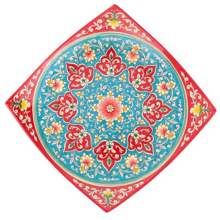 Largan Rishtan ceramics "Flowers", 33 cm, square, red-1