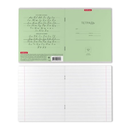Notebook 12 sheets in a narrow ruler, Erichkrause "Classic", cover coated cardboard, OFSET block, Green-5
