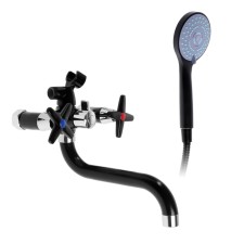 Bath mixer Zein Z2494, pouring 20 cm, crane-boux 1/2, with shower set, black/chrome
