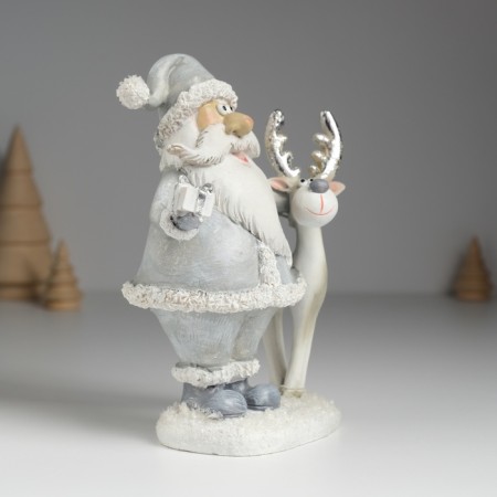 Polystone souvenir "Santa Claus in a gray coat with a gray deer" 10.5x6x15.5 cm-2