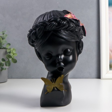 Polystone souvenir "Baby with lily in her hair and butterfly" Black 23x17x7 cm-2