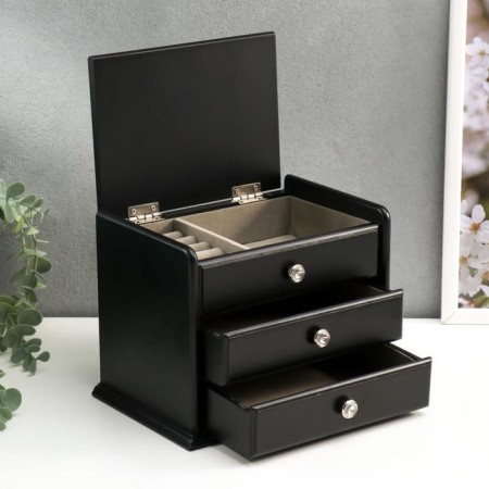 Casket wood "chest of drawers with 2 boxes" black 21.5x14.5x16 cm-4