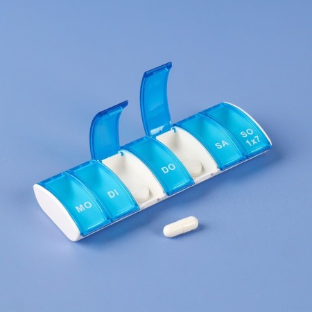 Tabertelet "Week", German letters, 7 sections, 13.5 × 5 × 1.8 cm, blue/white color-1