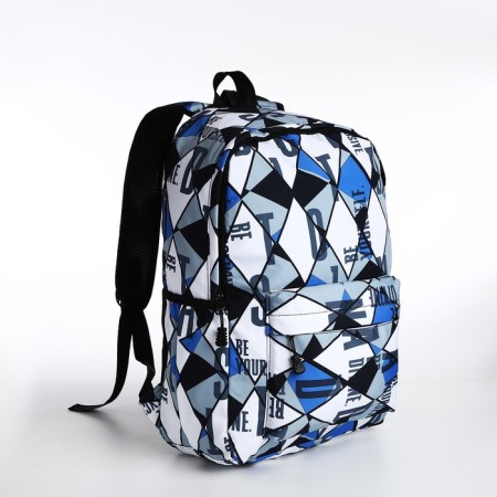 A backpack with a zipper, 3 external pockets, black/blue/gray color-2