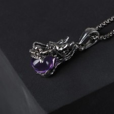 Pompeii-Pompeiy pendant Dragon, lilac color in black silver, 70 cm