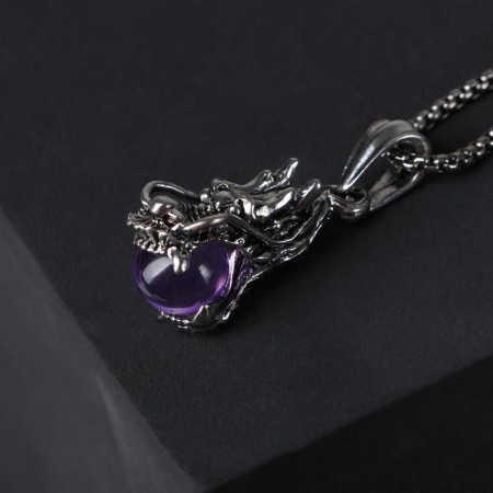 Pompeii-Pompeiy pendant Dragon, lilac color in black silver, 70 cm