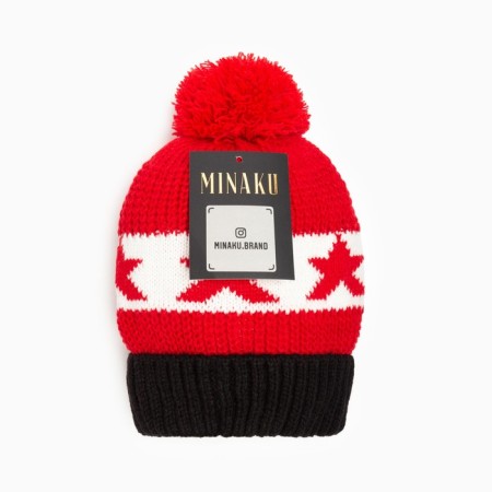 Minaku cap with pompon, rr 50-52, col. red-3