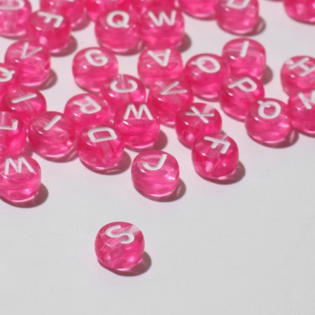 Acrylic bead "English letters" mix, 7 × 4 mm, set 10 g, transparent pink color-1