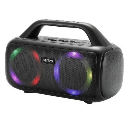 Portable column Perfeo Hexagon (PF_D0050), 2x25 W, backlight, FM, Bluetooth 5.1, AUX, USB, 3600 mAh, black