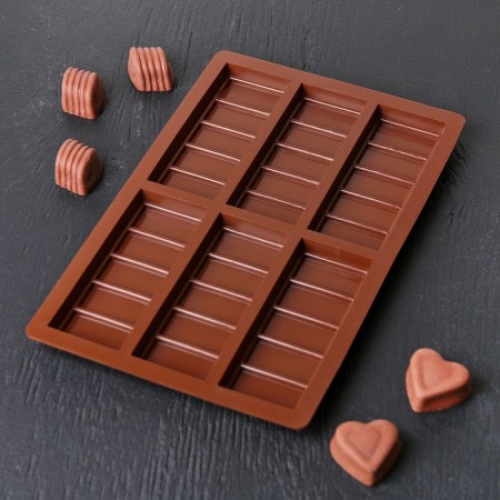 Chocolate form "Tiles", silicone, 26 × 17 × 1.5 cm, 6 cells (11.3 × 4.4 cm), brown color-3