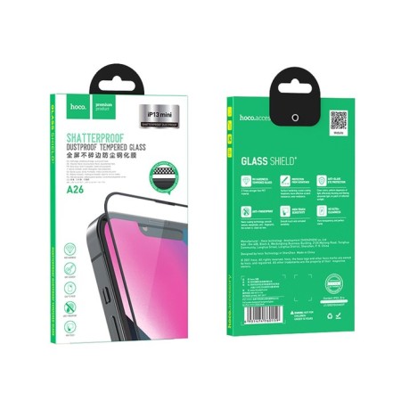 Hoco A26 protective glass, for iPhone 13 mini, with a protective mesh for a microphone, black frame-8