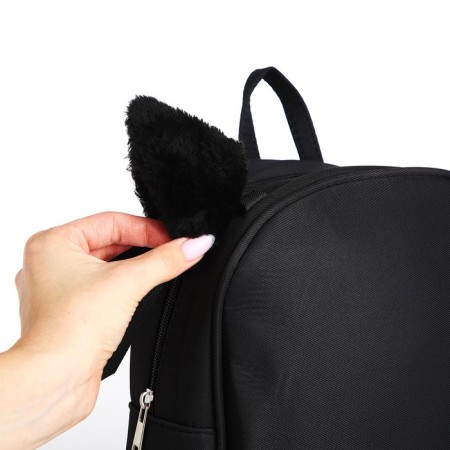School textile Backpack with ears on hairpins, 27x23 cm, black color-5
