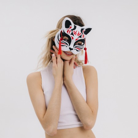 Kitsune carnival mask, black and red color-3