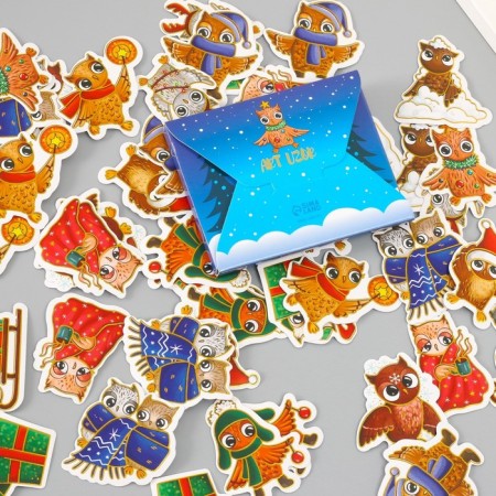 Stickers for creativity "owl New Year" embossing gold set 48 pcs 9x7x0.8 cm-6