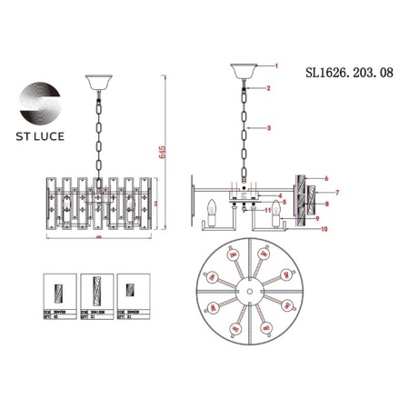 Suspended chandelier ST LUCE. SL1626.203.08. Anzio. 8x40 W, E14, 45x45x22 cm, Shampan-5