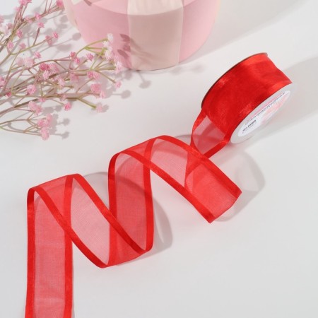 Decorative tape, nylon/satin, 40 mm, 18 ± 1 m, red color-1