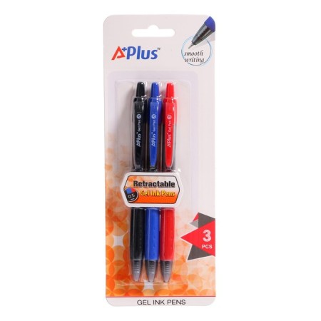 A set of gel colored automatic handles 0.5 mm Beifa "student", plastic case, 3 colors: blue, black, red, with euro suspension