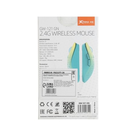 Mouse XTRIKE ME GW-121 GN, game, wireless, backlight, 3200DPI, 2.4G +BT, 500mach, Blue-5