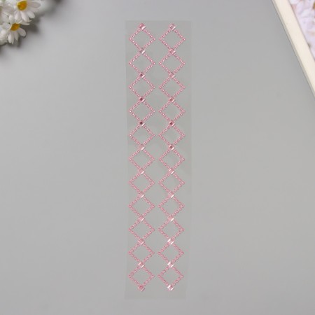 Sticker of rhinestone plastic "Pattering from the rhombus" Pink 35x8 cm-1